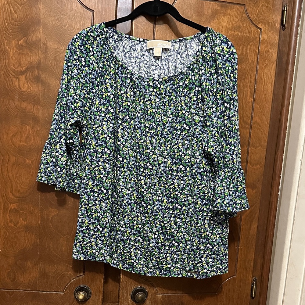 Michael Kors Blue and Green Floral Blouse